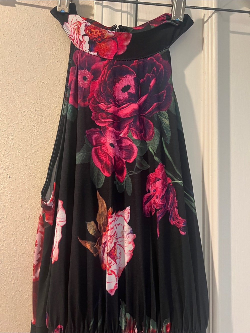 NWOT Floral  Maxi Dress in Black and Red floral print with mini dress beneath.